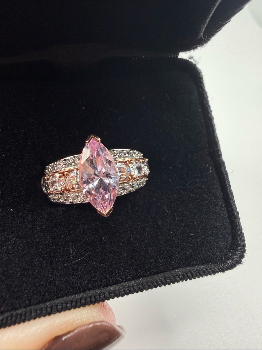 Victoria Weick 925 Sterling Rose Gold Pink Marquise CZ Cocktail Ring Size 7